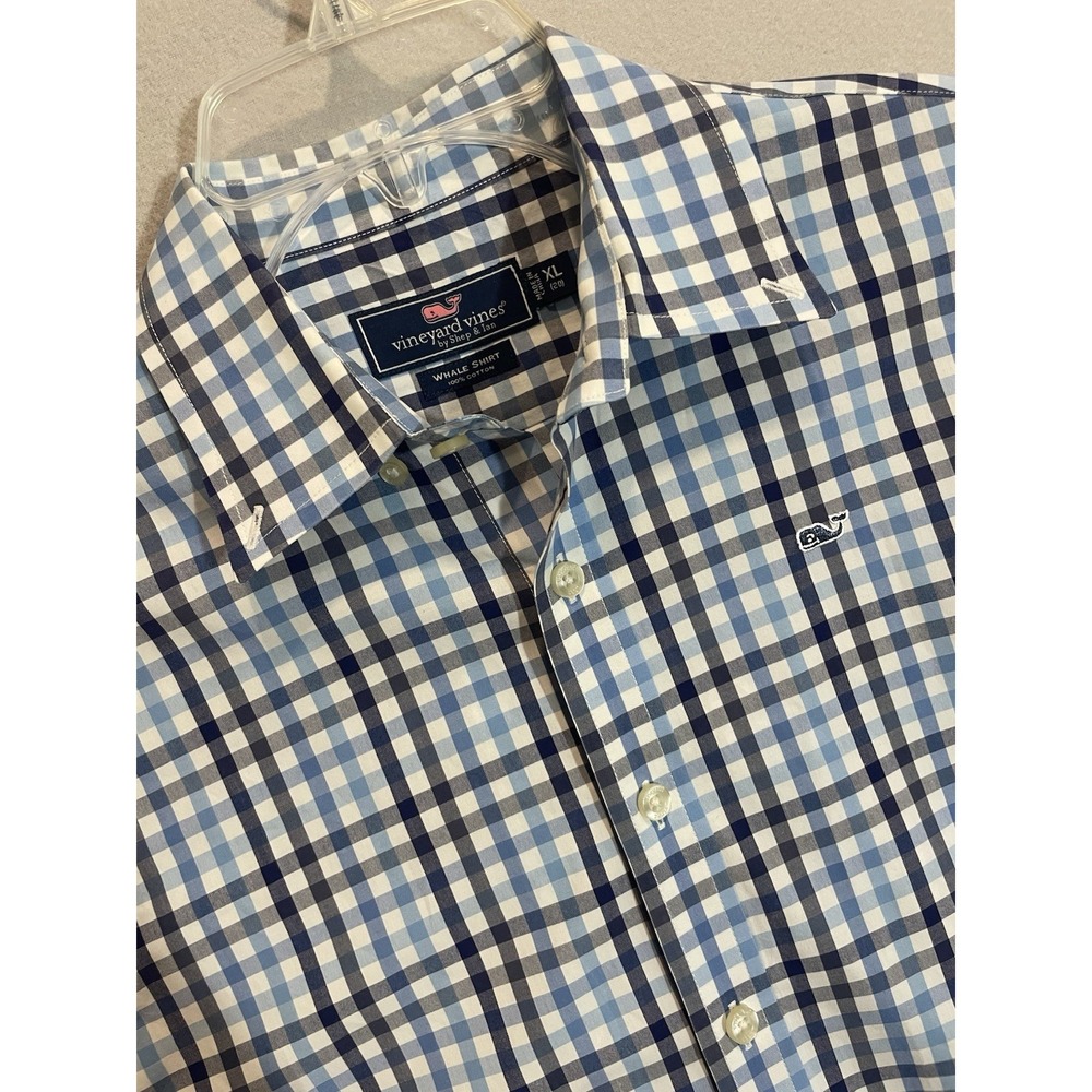 Vineyard Vines Whale XL Navy/lt Blue/ White Check Cotton Men's Shirt Button Down - Picture 2 of 5